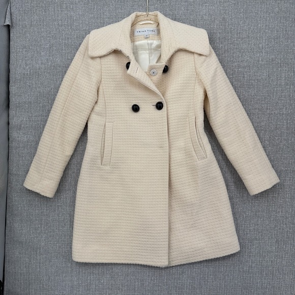 Trina Turk Wool Blend Coat Double Breasted Textured Cream Sz 4P Luxury Cottage‎ - Picture 1 of 11